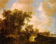 Jan van  Goyen Two Men on a Footbridge Over a Stream Norge oil painting reproduction